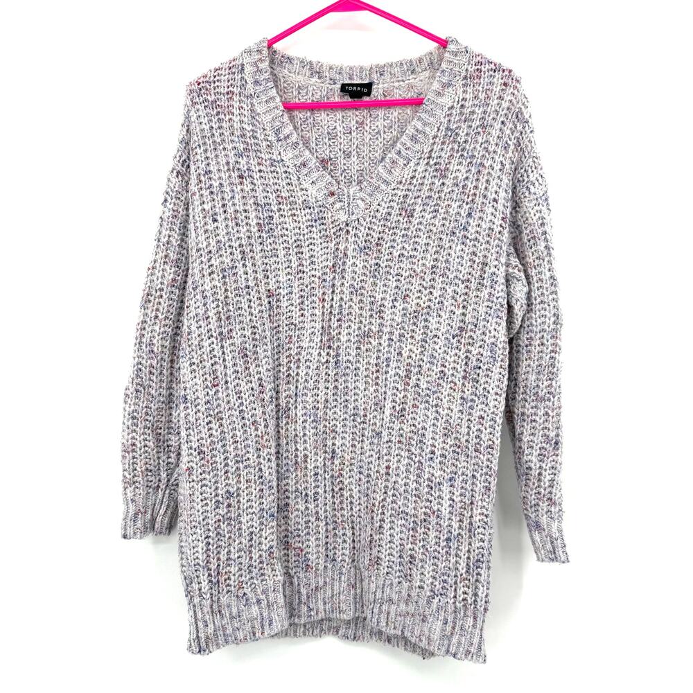 Torrid Size 0 Large V Neck Knit Pullover Sweater Multicolor Cozy Layer Winter